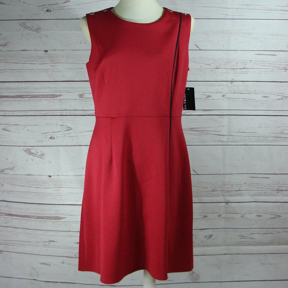 En Focus Studio Red Dress Button Accent Sz 14 NWT